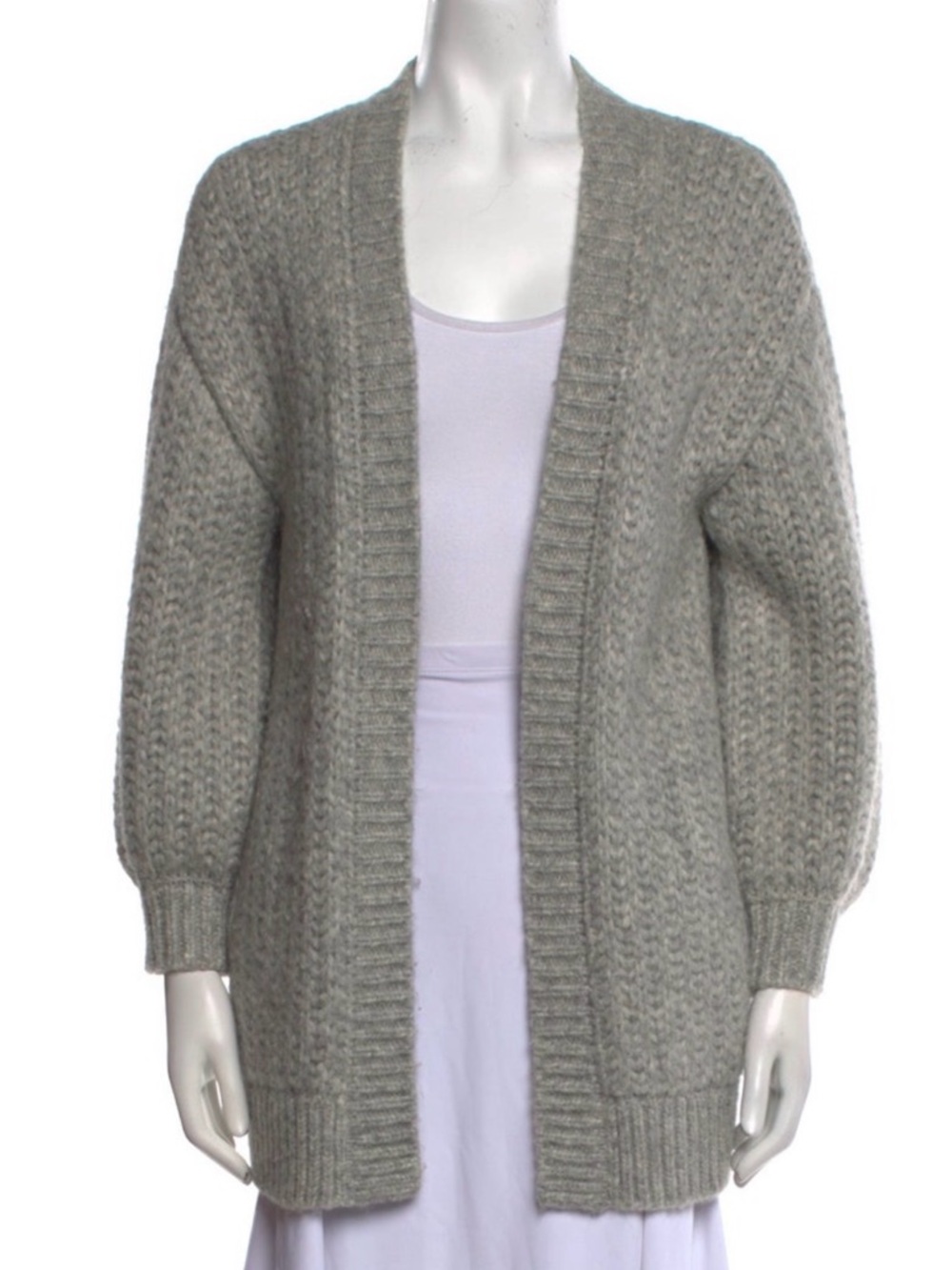 Cuyana Grey Chunky Open-Front Knit Cardigan